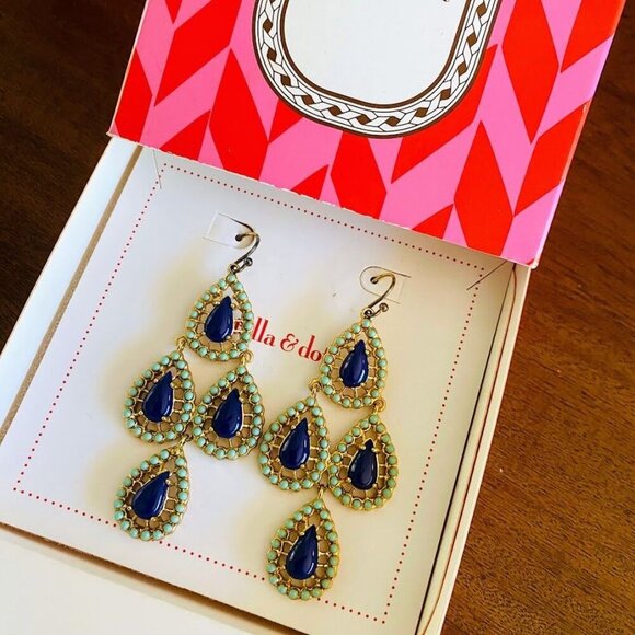💜 Stella & Dot Seychelles Chandeliers Earrings - Navy Blue and Turquoise - Picture 7 of 8
